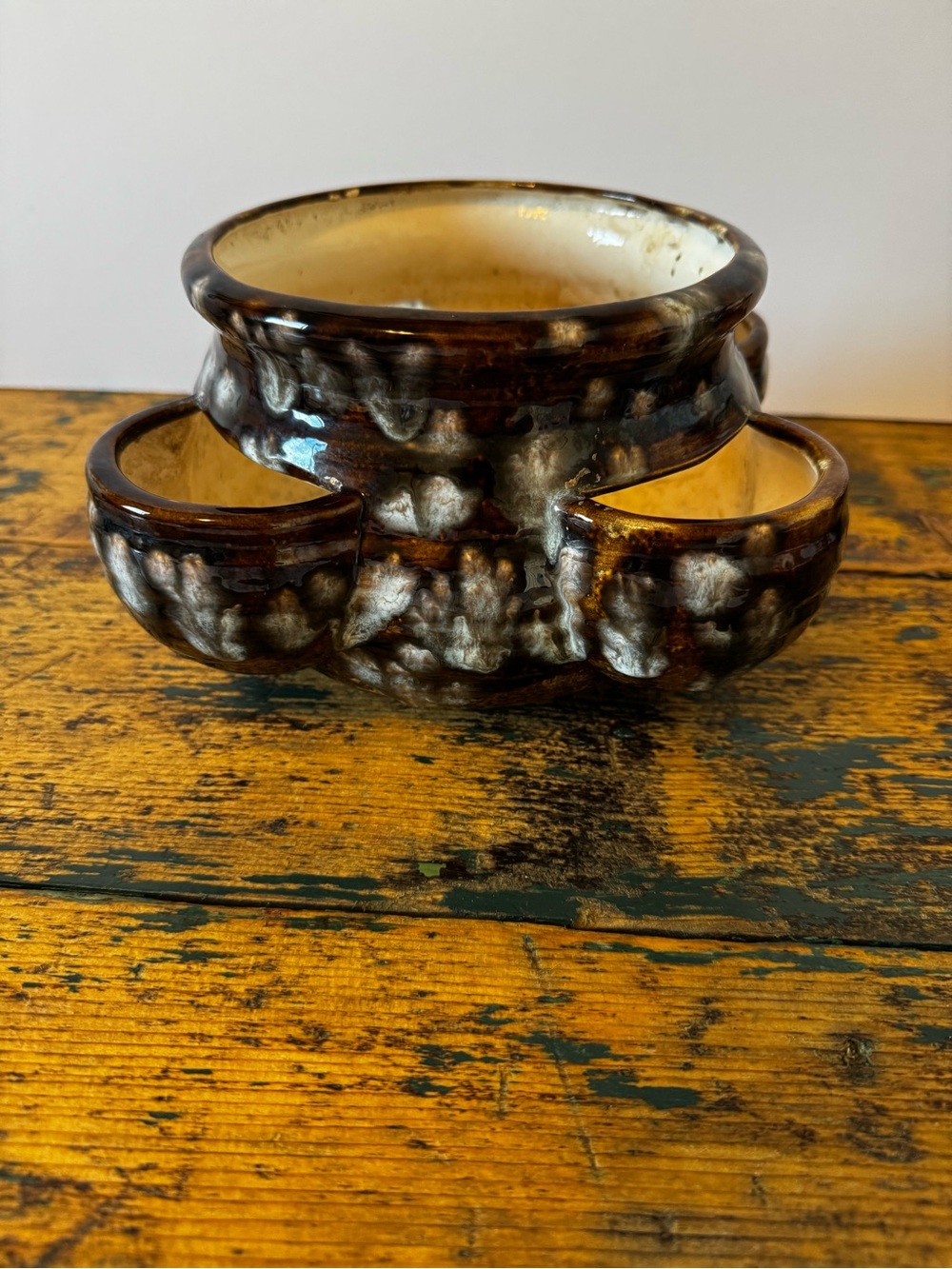 Handmade Ceramic Multi-Section Planter in Brown and Cream